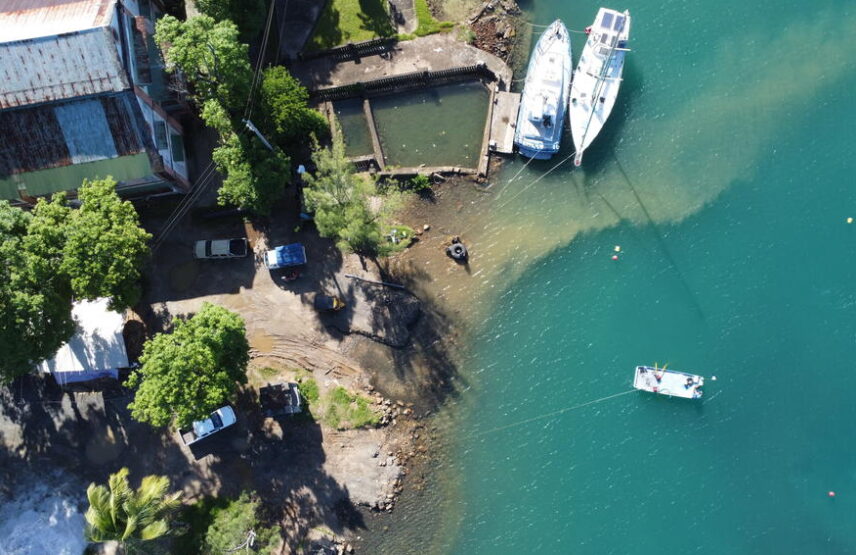 Vue par drone de la zone de fouille sur l’îlot Madame.