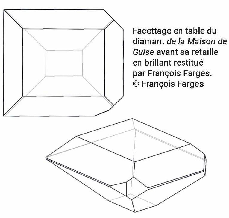Facettage en table du diamant de la Maison de Guise avant sa retaille en brillant restitué par François Farges.