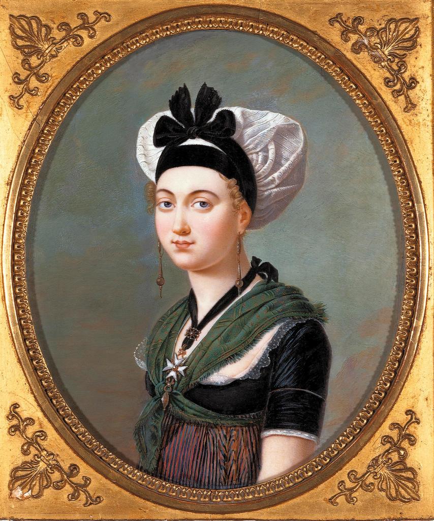 Michel-Philibert Genod (attribué à), Portrait de jeune femme en costume d’Arles, vers 1820. Miniature sur ivoire. 