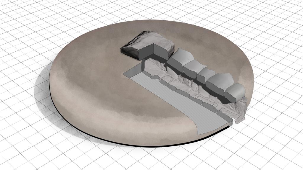 Restitutions de Gavrinis. Coupe sur la tombe à couloir 1. 