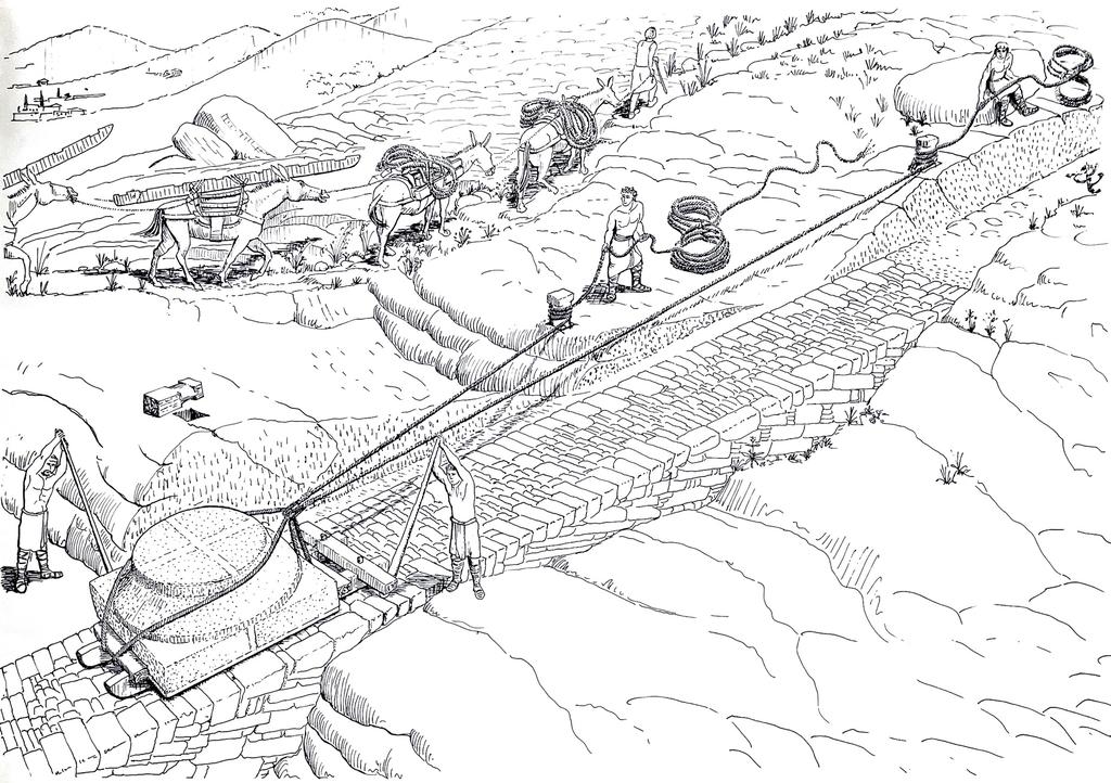 Descente d’un chapiteau depuis les carrières du Pentélique.