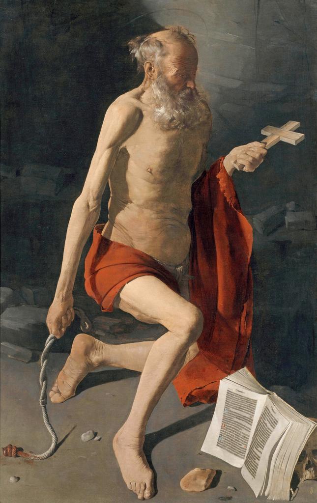 Georges de La Tour (1593-1652), Saint Jérôme pénitent, dit aussi Saint Jérôme à l’auréole, vers 1630. Huile sur toile, 157 x 100 cm. 