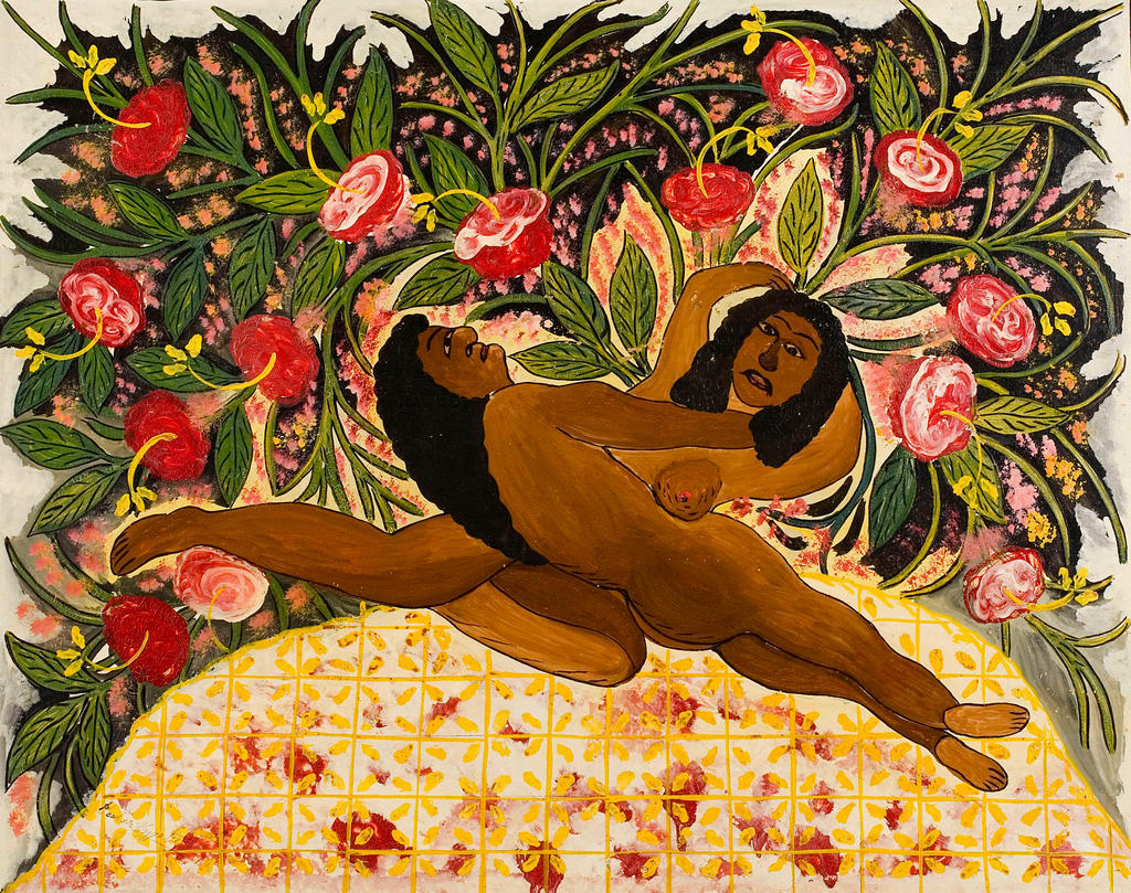 Hector Hyppolite (1894-1948), Untitled (Les Amants), vers 1940. Huile sur panneau, 60,5 x 76 cm. 