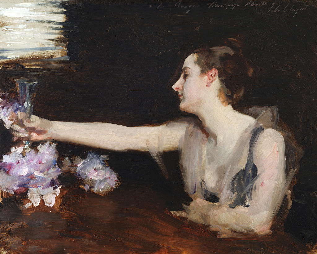 John S. Sargent, Mme Gautreau levant son verre, 1882-83. Huile sur panneau, 32 x 41 cm. Boston, Isabella Stewart Gardner Museum.