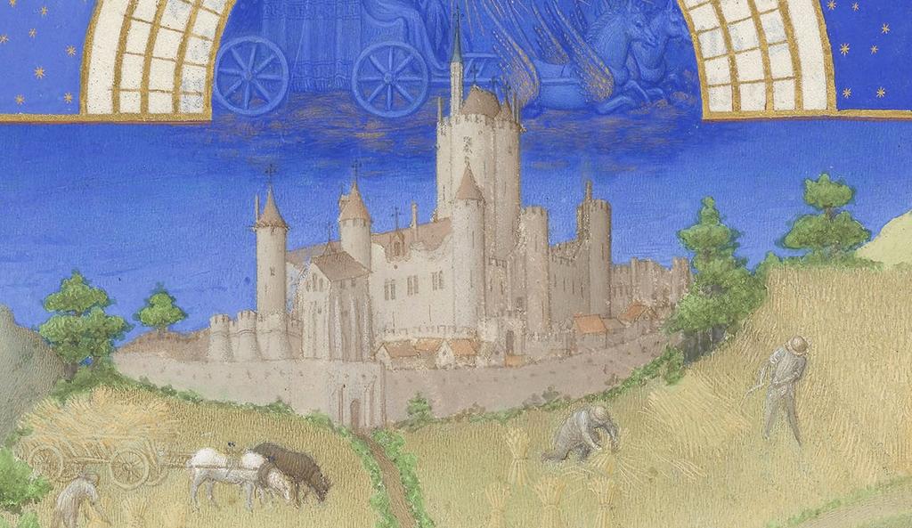 Les frères de Limbourg, Très Riches Heures du duc de Berry, ms. 65, folio 8 v°, le mois d’août, « La chasse au faucon » (détail), vers 1411-1416. Chantilly, bibliothèque du musée Condé. 21 x 29 cm. 