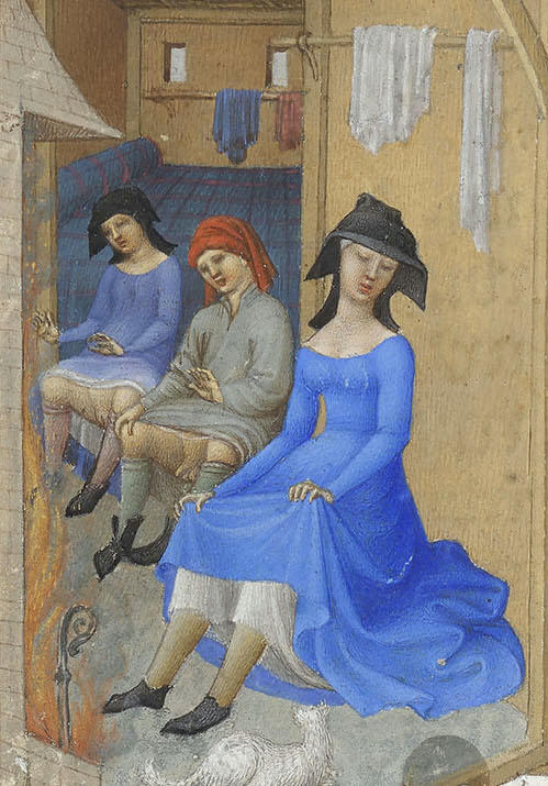 Les frères de Limbourg, Très Riches Heures du duc de Berry, ms. 65, folio 2 v°, le mois de février, « Scène de vie paysanne sous la neige » (détail), vers 1411-1416. Chantilly, bibliothèque du musée Condé. 21 x 29 cm. 