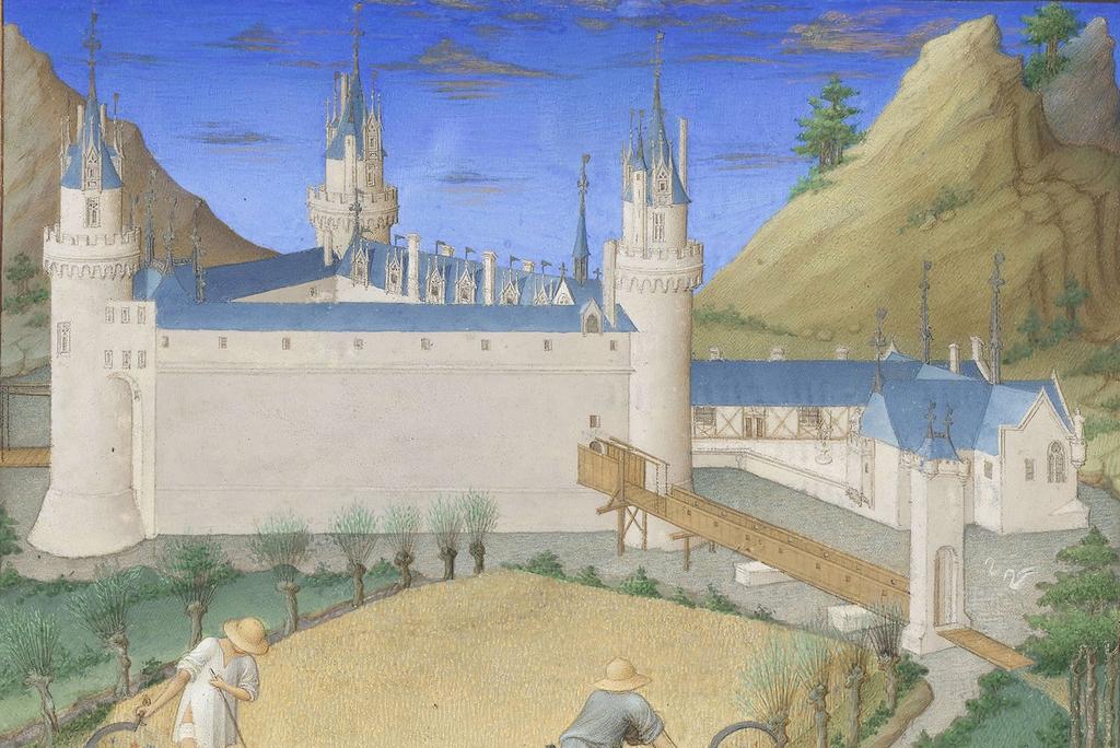 Les frères de Limbourg, Très Riches Heures du duc de Berry, ms. 65, folio 7 v°, le mois de juillet, « La moisson » (détail), vers 1411-1416. Chantilly, bibliothèque du musée Condé. 21 x 29 cm. 