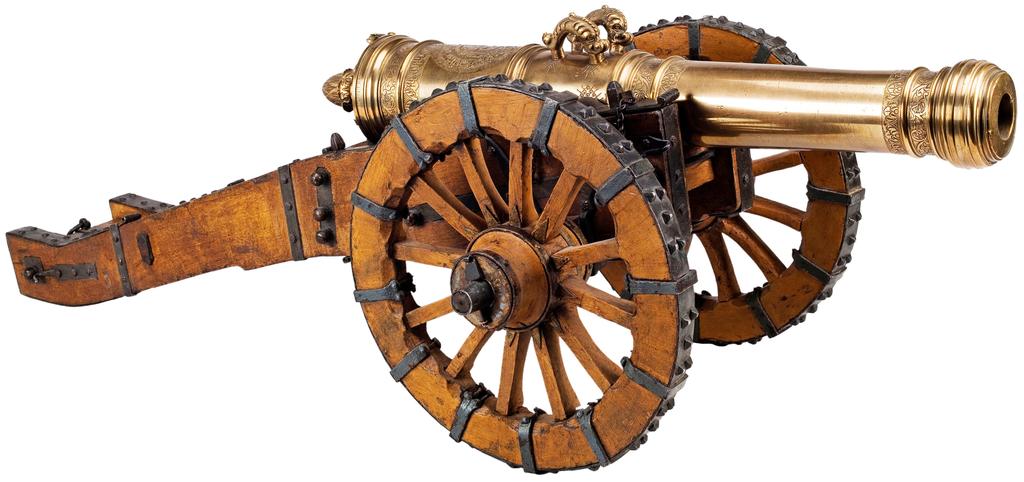 Wolf Hieronÿmus Herold (1627-1693), Modèle réduit de canon de 36 livres, 1663. Bronze, bois, fer, 34,5 x 90 x 39 cm. Poids : 13 kg. Échelle 1/6. Paris, musée de l’Armée. 