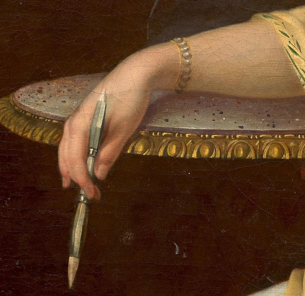 Adèle Tornézy (1769-1861), Portrait de femme artiste (détail). Huile sur toile, 151 x 111,5 cm. Signée et datée « Adèle Tornézy / Lan 3eme r » en bas à droite. Vente Paris, Artcurial, 25 novembre 2025. Estimé : 100 000/150 000 €. 