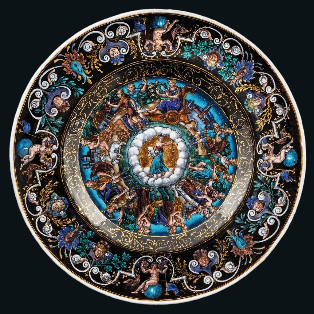 Jean de Court (attribué à), tazza, Limoges, vers 1580. Émaux polychromes sur cuivre, D. 27,5 cm.