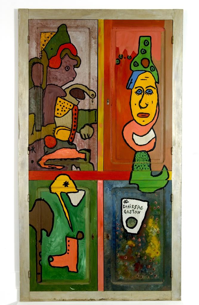 Gaston Chaissac (1910-1964), Sans titre (porte de placard de la maison Penaud aux Lombardières), 1953. 247,5 x 138,5 cm. Les Sables d’Olonne, MASC.