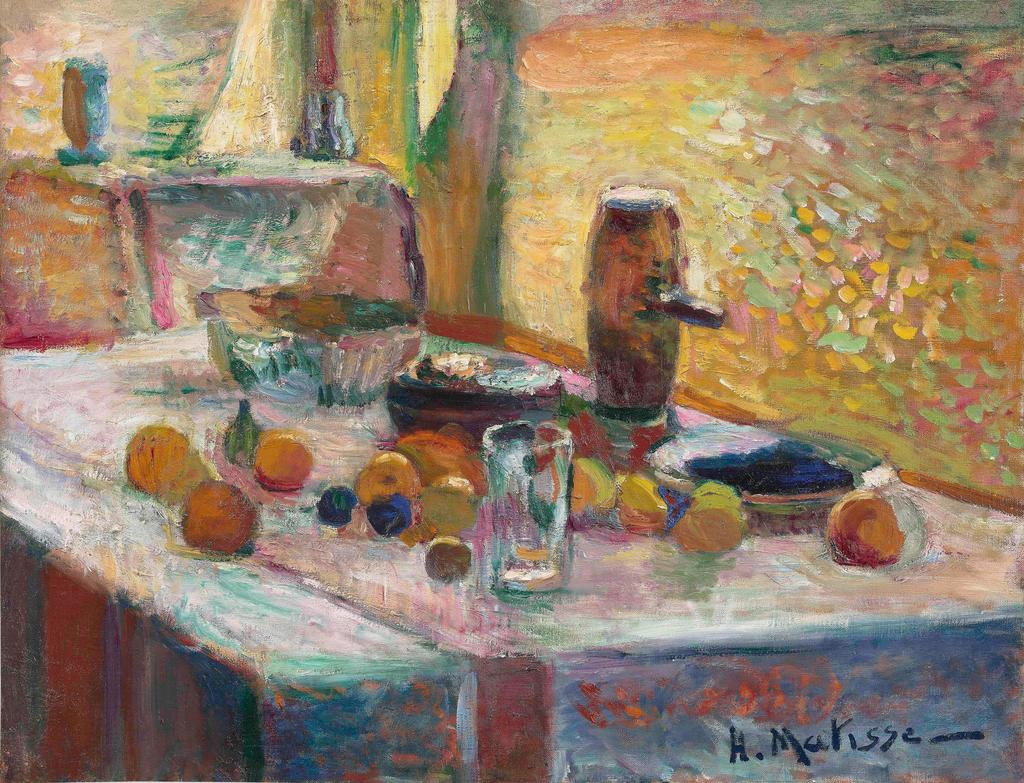 Henri Matisse (1869-1954), Première nature morte orange, 1899. Huile sur toile, 56 x 73 cm. Paris, Centre Pompidou, musée national d’Art moderne / Centre de création industrielle, déposé au musée départemental Matisse, Le Cateau-Cambrésis. 