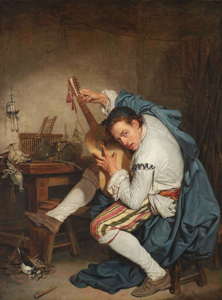 Jean-Baptiste Greuze (1725-1805), L’Oiseleur accordant sa guitare, 1757. Huile sur toile, 62 x 48 cm. Varsovie, National Museum. 