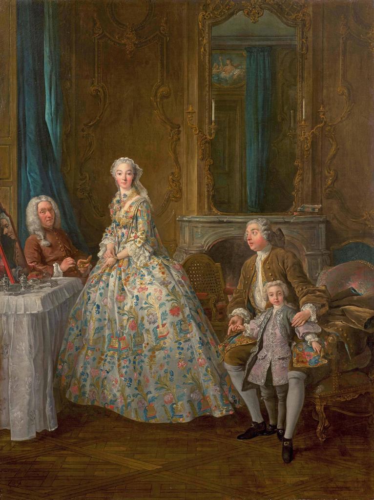 Jean-François de Troy (1679-1752), Portrait de Jean-Hyacinthe Hocquart, seigneur de Montfermeil, de son épouse Marie-Anne Gaillard de la Bouexière de Gagny et de leur fils Jean-Hyacinthe-Emmanuel Hocquart, futur marquis de Montfermeil. Huile sur toile, 130,50 x 98,50 cm. Signé et daté ‘DE TROY 1736’ en bas à droite. Estimé : 1/2 M€.
