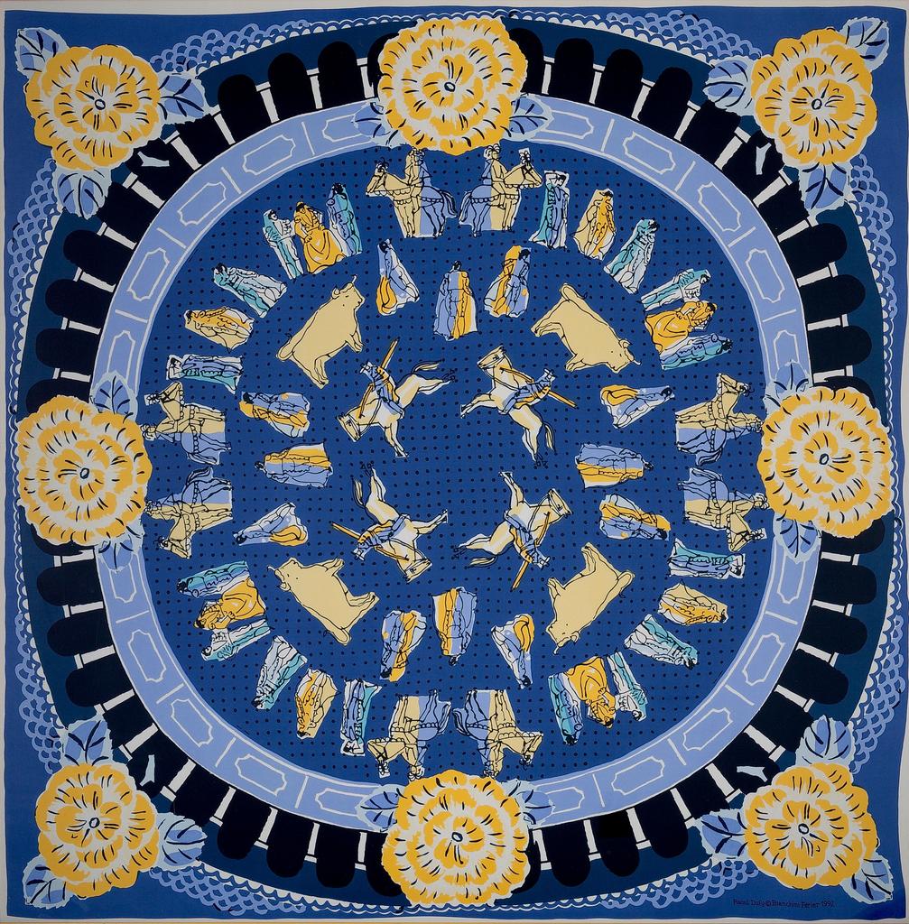 Raoul Dufy, La Corrida, Carré, twill de soie, sans date. Lyon, musée Soieries Brochier.