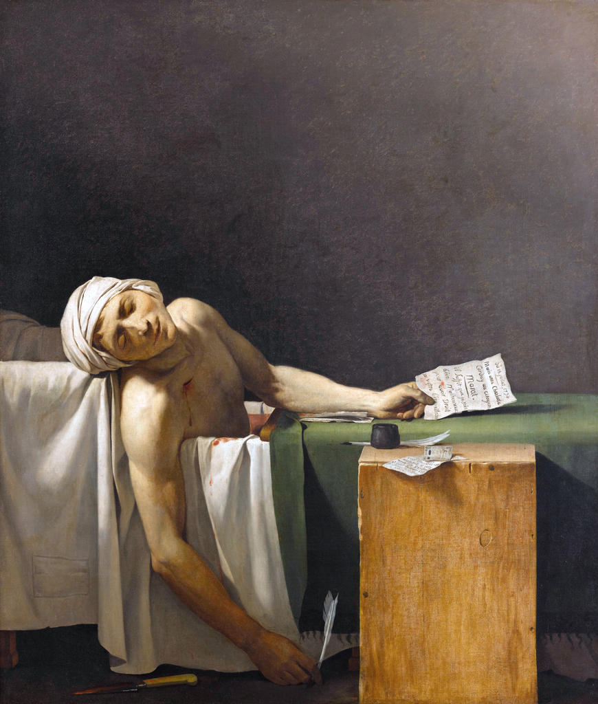 Jacques-Louis David (atelier), Marat assassiné, 13 juillet 1793, 1793-94. Copie. Huile sur toile, 157,5 x 135,7 cm. Versailles, musée national des châteaux de Versailles et de Trianon.