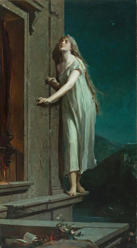 Maximilien Pirner (1854-1924), La Somnambule (détail), 1878. Huile sur toile, 157 x 87 cm. Prague, National Gallery. 