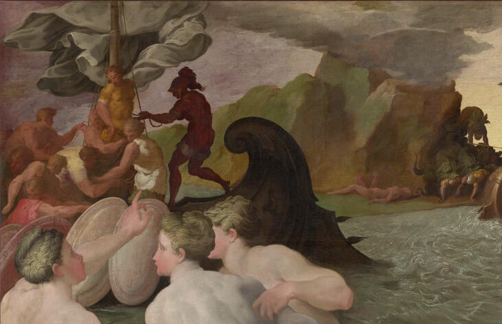 Ruggiero de Ruggieri (1540-1596/97), Ulysse affrontant les sirènes et traversant le détroit de Charybde et Scylla (détail), 1569. Huile sur toile, 151 x 208 cm. Fontainebleau, château de Fontainebleau.