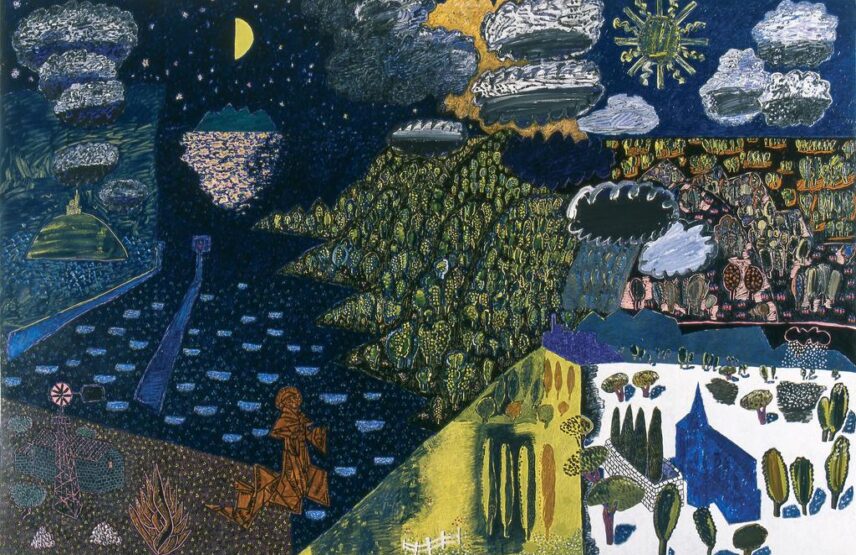 Vincent Bioulès (né en 1938), Saint-François, le Cantique des Créatures IV, janvier-juillet 1980. Acrylique, laque glycérophtalique sur toile, 200 x 300 cm. Céret, musée d’Art moderne, don de l'artiste en 2007.