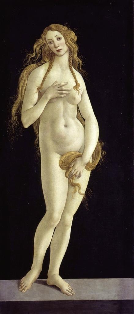 Botticelli, Venus pudica dit La Naissance de Vénus, vers 1485. Huile sur toile, 158,1 x 68,5 cm. Berlin, Staatliche Museen zu Berlin, Gemäldegalerie.