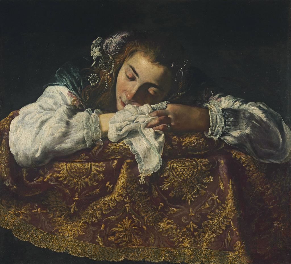 Anonyme, Jeune Fille endormie, vers 1615-1620. Huile sur toile, 67,5 x 74 cm. Budapest, Museum of Fine Arts. 