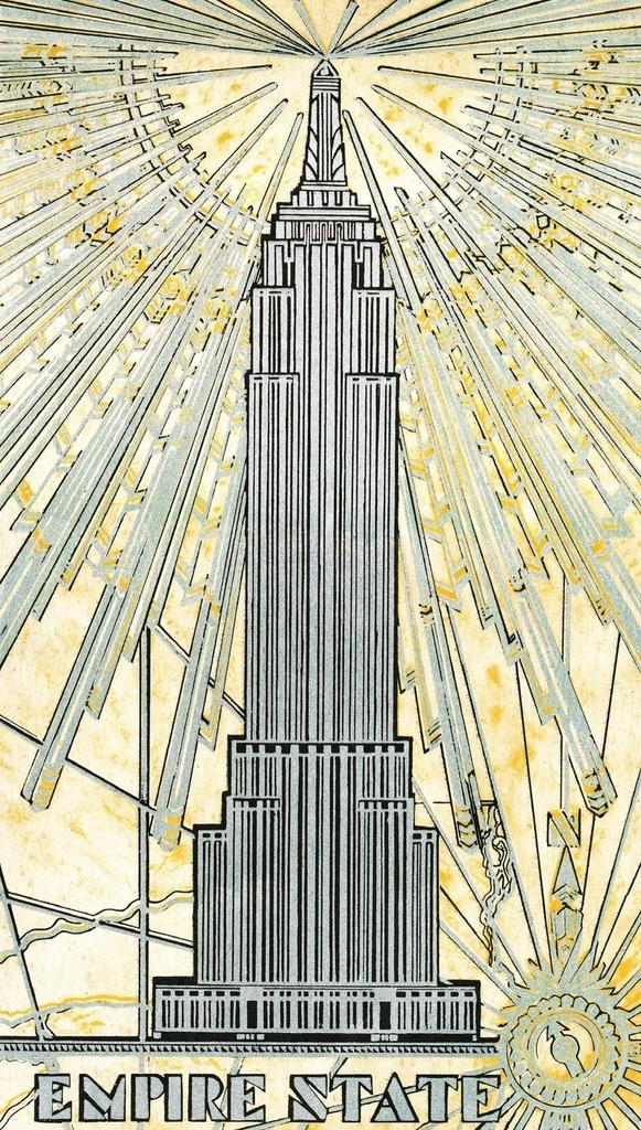 Empire State. A History. Illustration pour la couverture d’une brochure publicitaire éditée par l’Empire State Building retraçant l’histoire de sa construction. New York, Shreve, Lamb & Harmon architectes, 1931. Paris, Cité de l’architecture et du patrimoine.