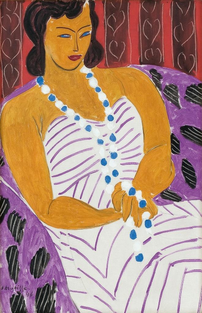 Henri Matisse, Dame à la robe blanche (femme en blanc), 1946. Huile sur toile, 96,5 × 60,3 cm. Des Moines, Des Moines Art Center. 