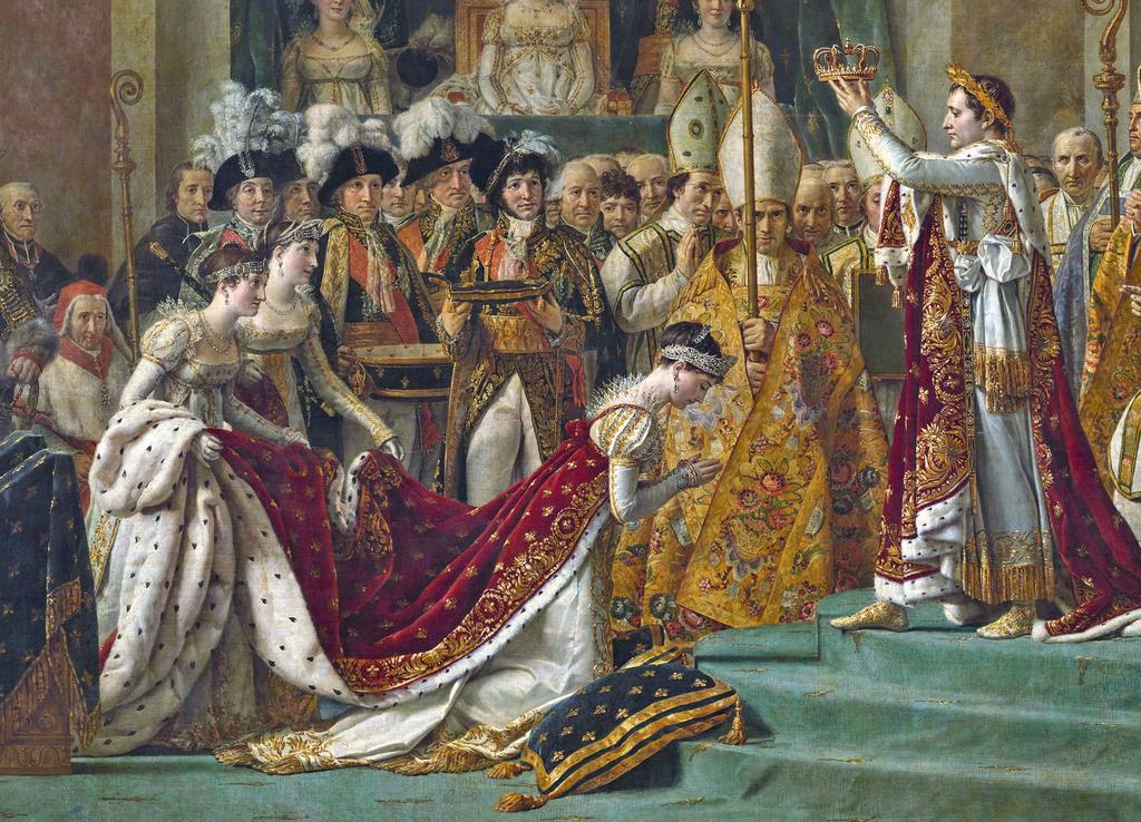 Jacques Louis David, Le Sacre ou le Couronnement de l’empereur Napoléon Ier et de l’impératrice Joséphine dans la cathédrale Notre-Dame de Paris, le 2 décembre 1804 (détail), 1807. Huile sur toile, 621 x 979 cm. Paris, musée du Louvre.