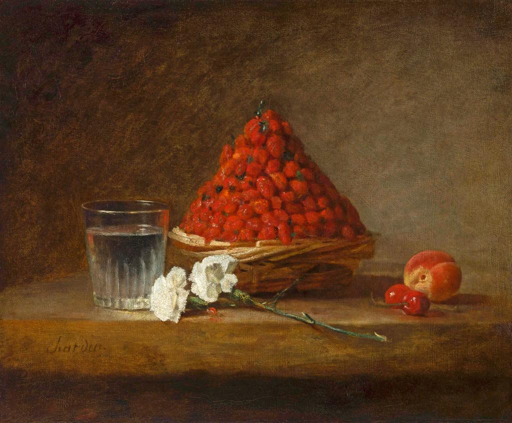 Jean Siméon Chardin (1699-1779), Le Panier de fraises des bois (après restauration), 1761. Huile sur toile, 38 x 46 cm. Paris, musée du Louvre. 