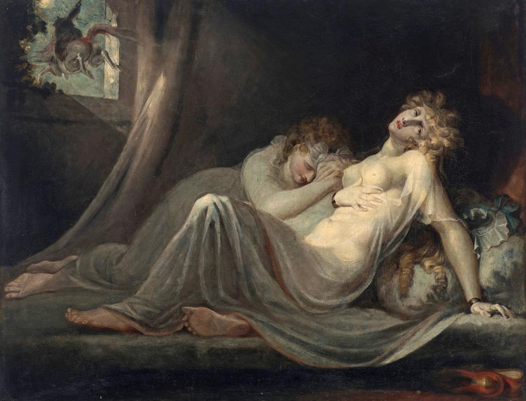 Johann Heinrich Füssli (1741-1825), L’incube s’envolant, laissant deux jeunes femmes, fin 1780. Huile sur toile, 86,4 x 110,5 cm. Paris, collection Farida et Henri Seydoux. 