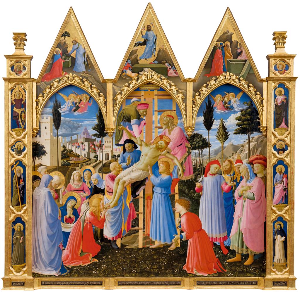 Lorenzo Monaco (vers 1370 – vers 1424) et Fra Angelico, Retable Strozzi, vers 1421-1424 ; vers 1430-1432. Tempera et or sur panneau, 277 x 283 cm. Florence, Museo di San Marco.