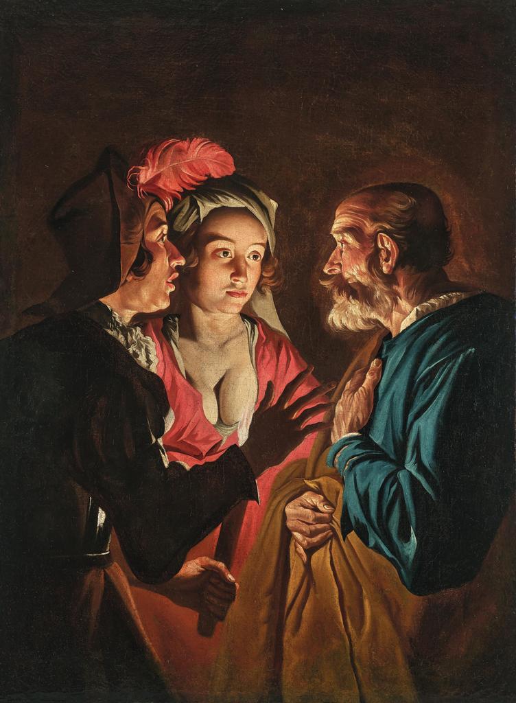 Mathias Stom (vers 1600-vers 1652), Le Déni de saint Pierre. Huile sur toile, 134,7 x 99,5 cm. Vente Vienne, Dorotheum, 23 octobre 2025. Estimé : 80 000/120 000 €. Adjugé : 117 000 € (frais inclus).