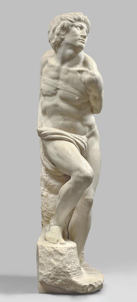 Michelangelo Buonarroti, dit Michel-Ange (1475-1564), Esclave rebelle, 1513-1515. Marbre, H. 218 cm. Paris, musée du Louvre.