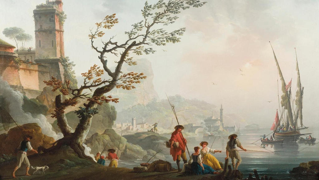 Charles-François Grenier de Lacroix, dit Lacroix de Marseille (1700 – après 1784), Pêcheurs dans une crique, 1768. Huile sur toile, 58,5 x 82,5 cm. Vente Paris Drouot, Ader, 25 novembre 2025. Expert : Cabinet Turquin. Estimé : 25 000/30 000 €. Adjugé : 221 000 € (frais inclus).