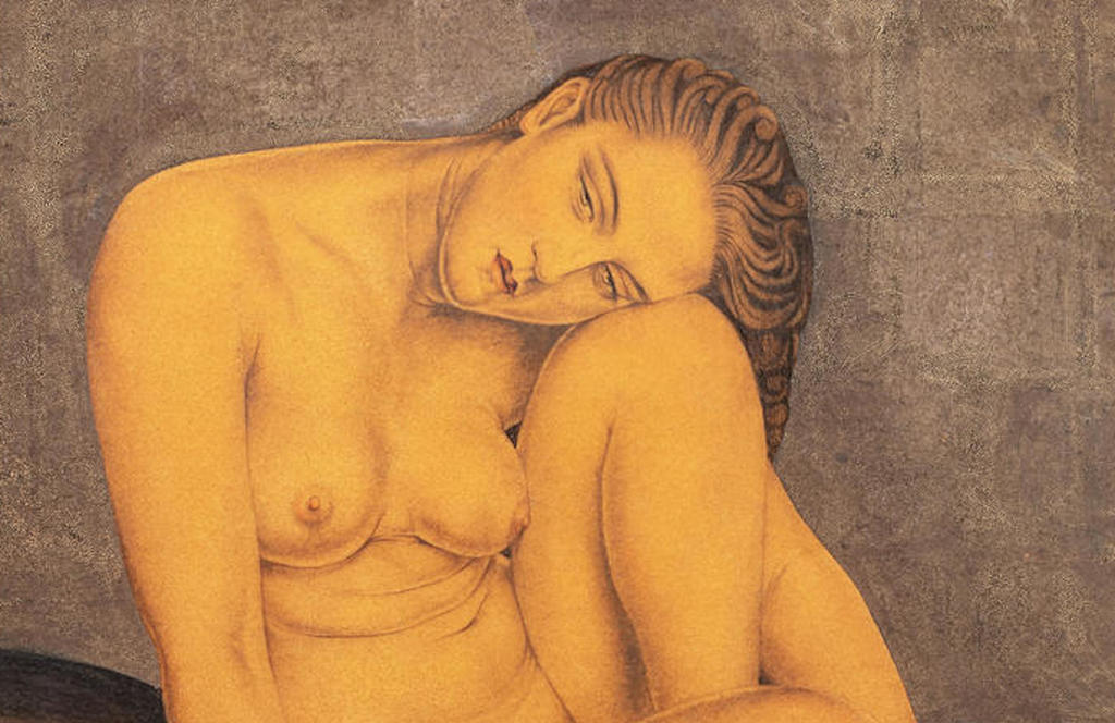 Walter Sauer (1889-1927), Femme pensive (détail), vers 1925. Technique mixte, 78,5 x 61,3 cm. Signé en haut à gauche « WS Walter Sauer ».