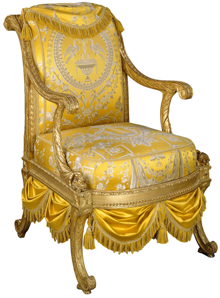 Georges Jacob (1739-1814), fauteuil du cabinet turc du comte d’Artois. Noyer sculpté et doré, couverture moderne. Paris, musée du Louvre.