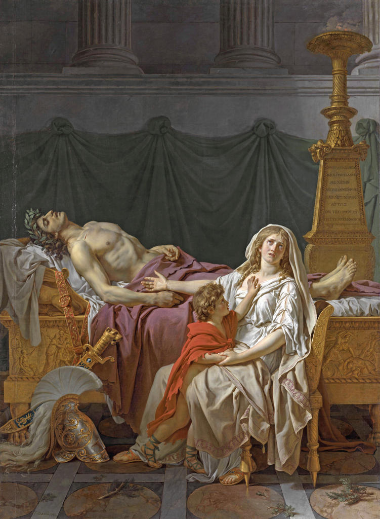 Jacques-Louis David, La Douleur et les regrets d’Andromaque sur le corps d’Hector, 1783. Huile sur toile, 275 x 203 cm. Paris, École nationale supérieure des beaux-arts, en dépôt au musée du Louvre. 