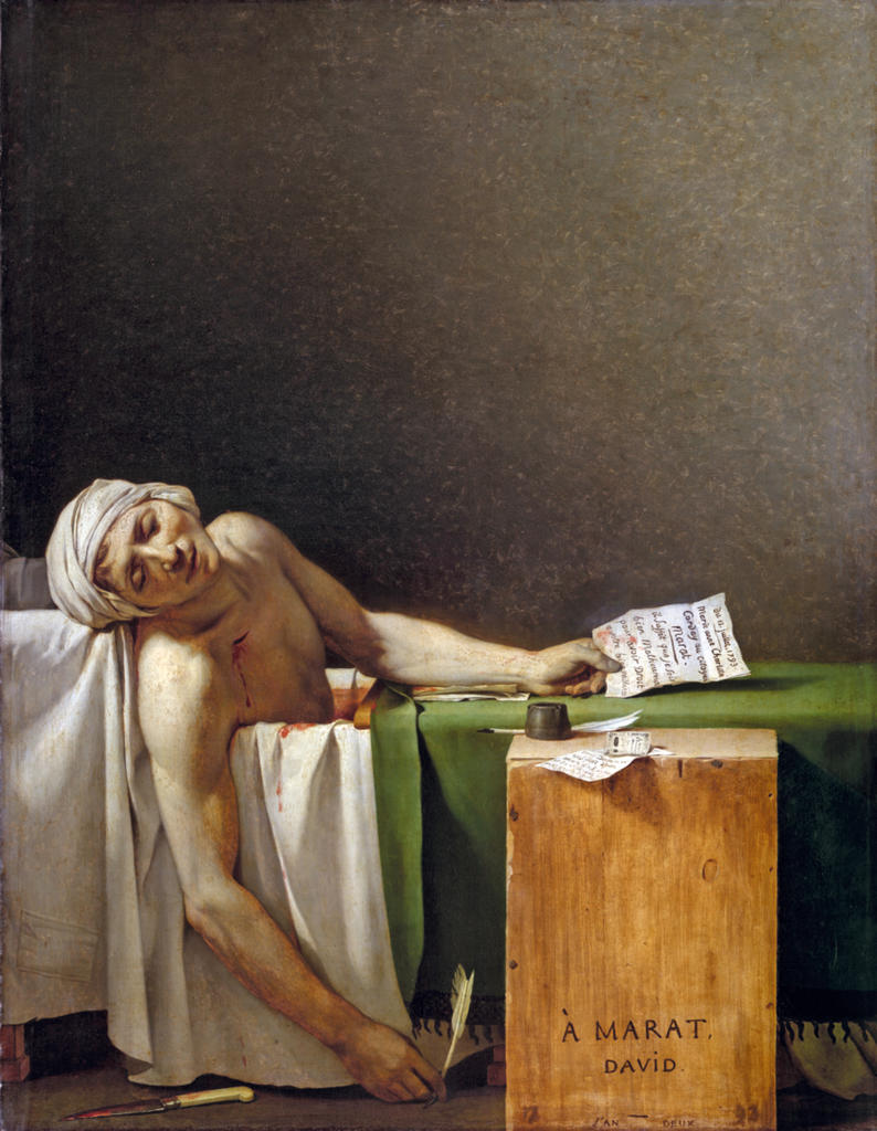 Jacques-Louis David, Marat assassiné, 13 juillet 1793, 1793. Huile sur toile, 165 x 128 cm. Bruxelles, Musées royaux des beaux-arts de Belgique.