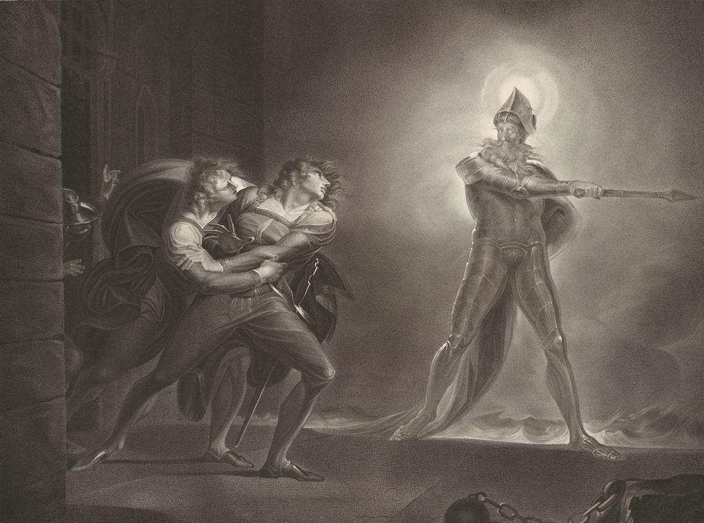 Robert Thew (1758-1802), d'après Johann Heinrich Füssli (1741-1825), William Shakespeare, Hamlet, Prince du Danemark, Act I, Scène IV, 1796. Gravure sur papier vélin, 53,2 x 70,2 cm. Bâle, Kunstmuseum Basel, Kupferstichkabinett.
