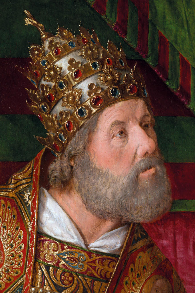 Triptyque de Moulins, détail de saint Pierre sur le volet gauche. 