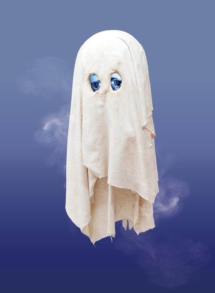 Tony Oursler (né en 1957), Fantasmino, 2017. Résine acrylique sur toile et matériel numérique avec image animée, 46,99 x 21,59 x 17,78 cm. Collection de Tony Oursler. 