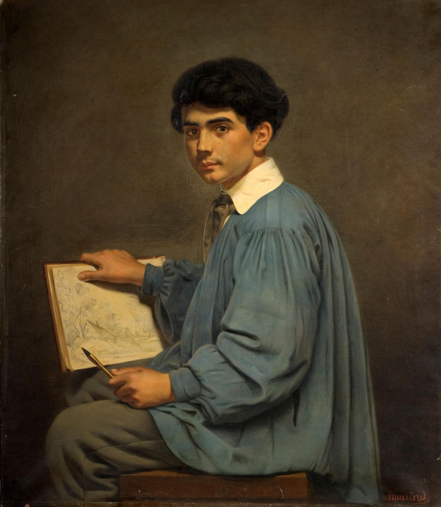 Vital Mussard (1818-1888), Portrait d’adolescent dessinant un paysage, vers 1860 (?). Huile sur toile, 110,5 x 89 cm. Rennes, musée des Beaux-Arts.