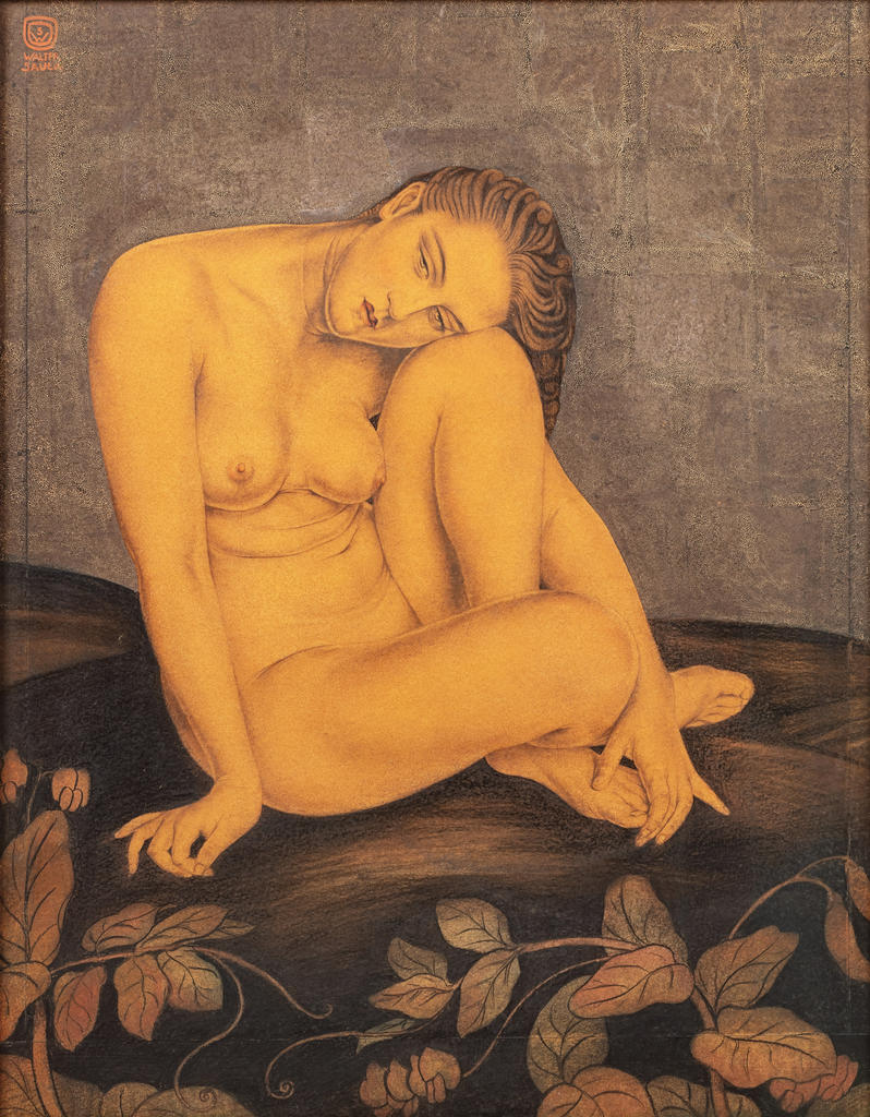 Walter Sauer (1889-1927), Femme pensive, vers 1925. Technique mixte, 78,5 x 61,3 cm. Signé en haut à gauche « WS Walter Sauer ». 